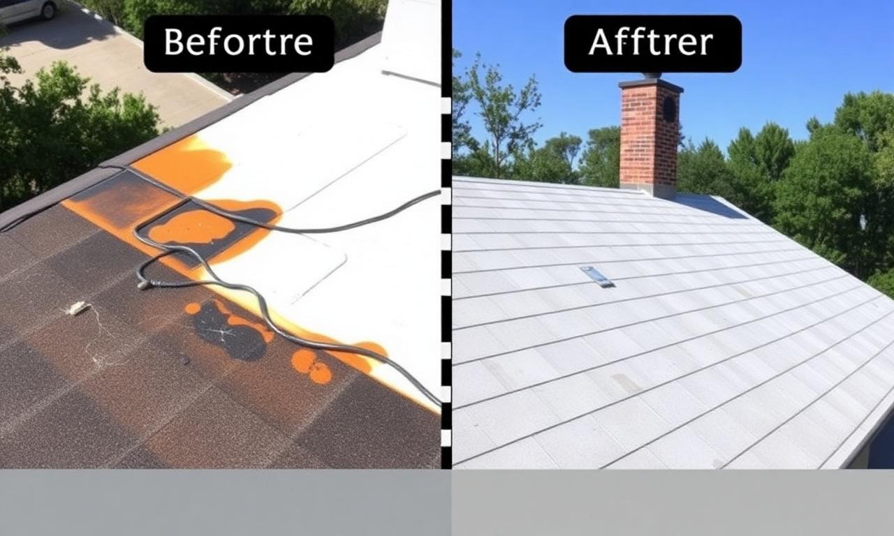 Before and after roof leak repair with LeakLock